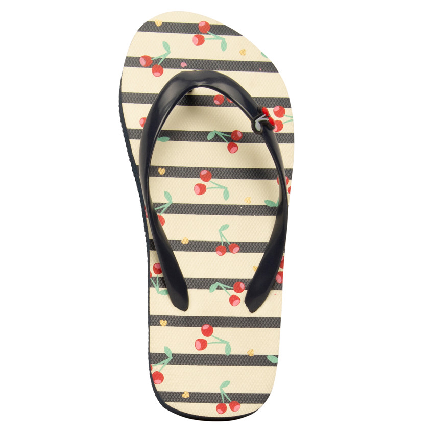 Tongs rayées à imprimé et badge cerises pour fille avec lanière selon l'âge 