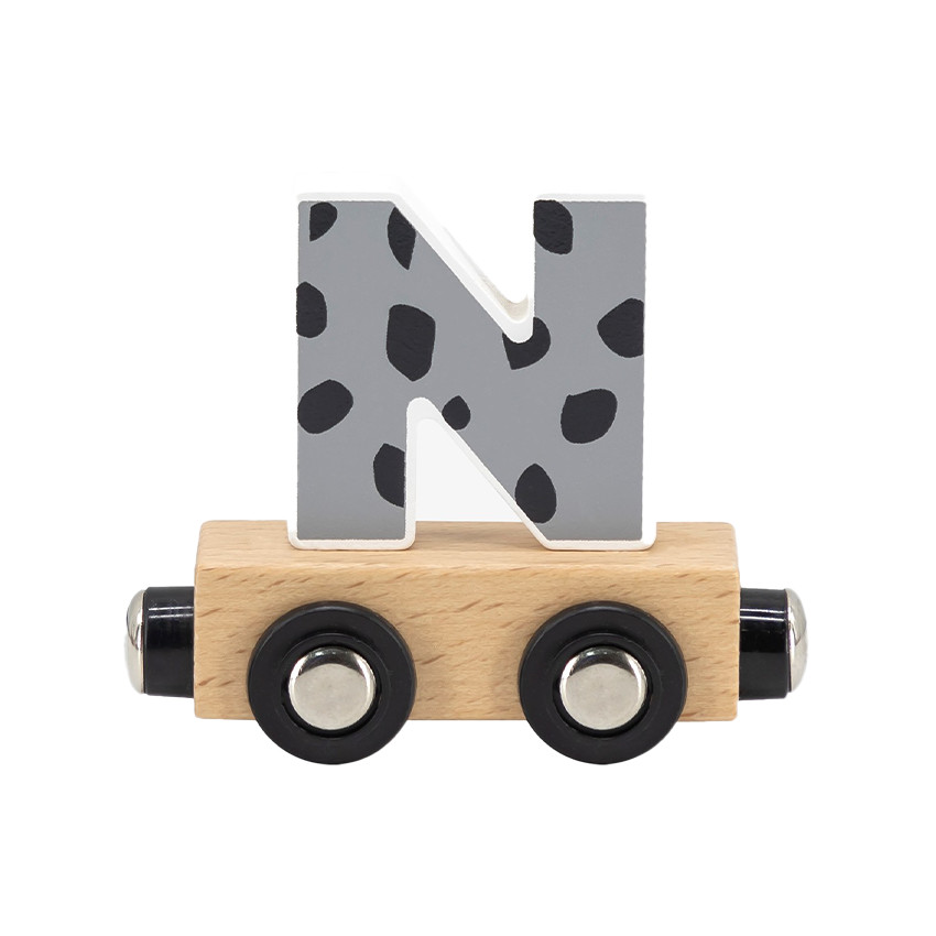 Wagon aimanté pour train en bois lettre "N" gris tacheté 