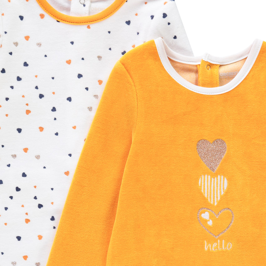 Set van 2 fluwelen onesies met hartjes voor babymeisjes. 