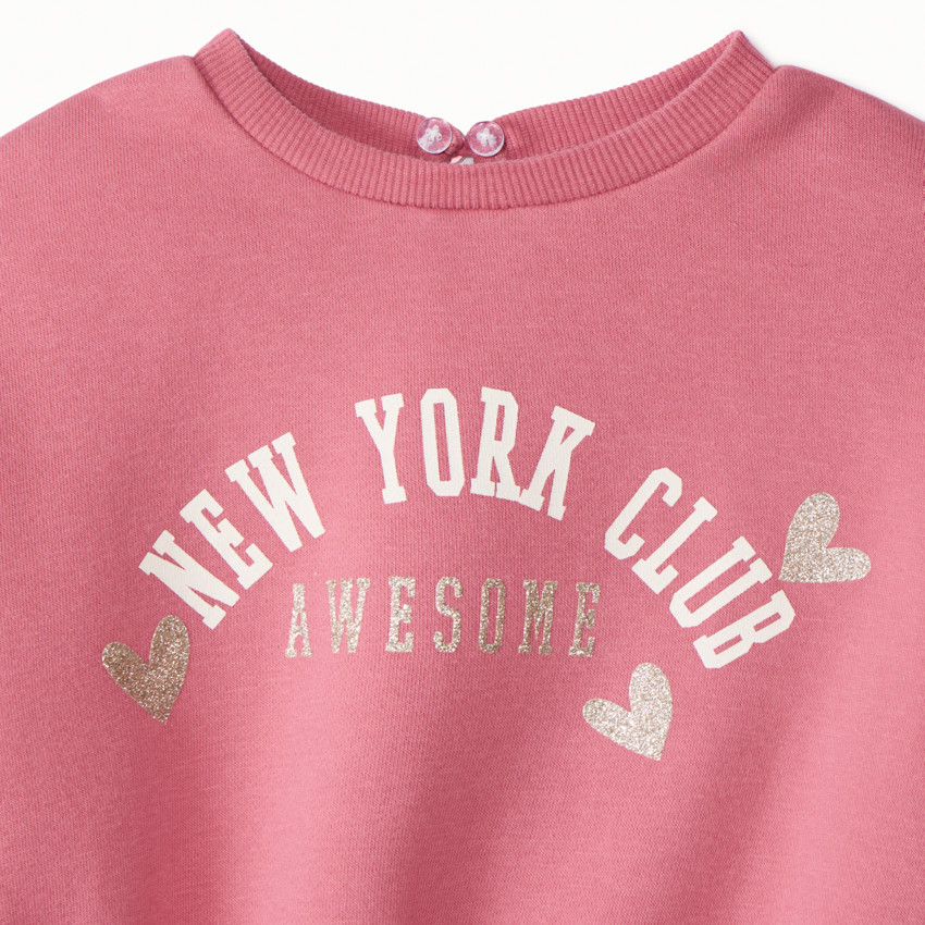 Sweatshirt fleece fantasie met afneembare Claudine kraag voor babymeisje 
