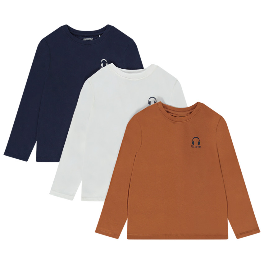 Set van 3 t-shirts met lange mouwen in jersey met print voor jongens 