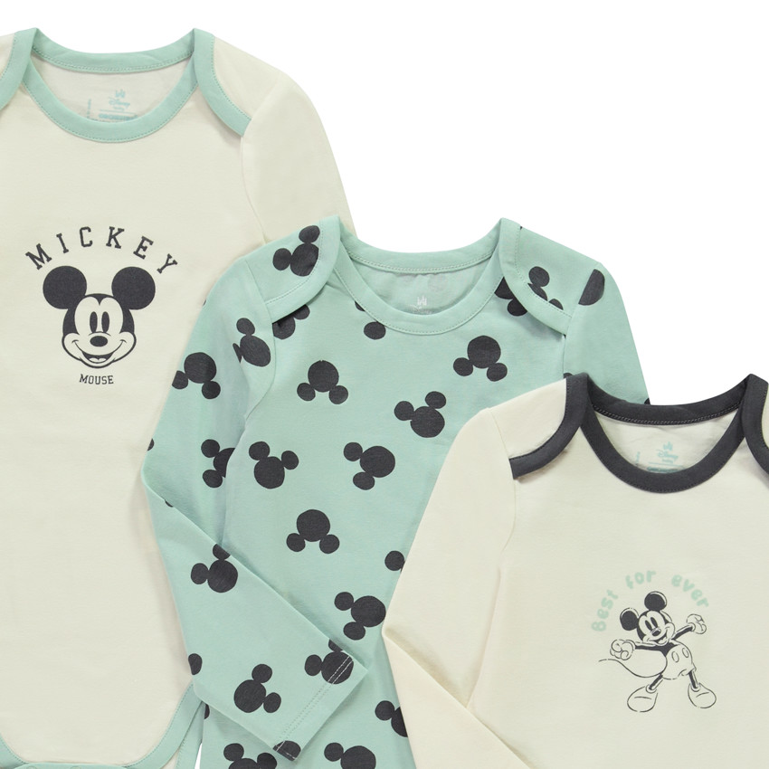 Set van 3 lange mouwen bodies Mickey Disney voor babyjongens met verschillende openingen naar leeftijd 