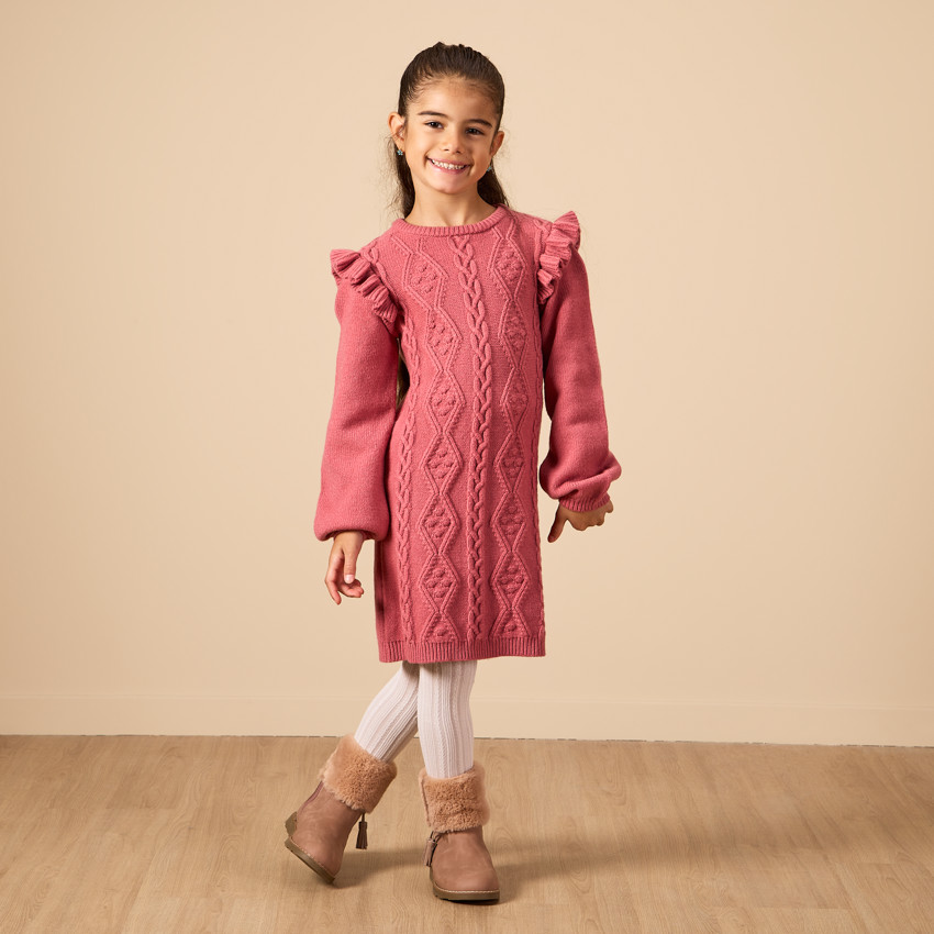 Lange mouwen gebreide jurk met ruches voor meisjes 