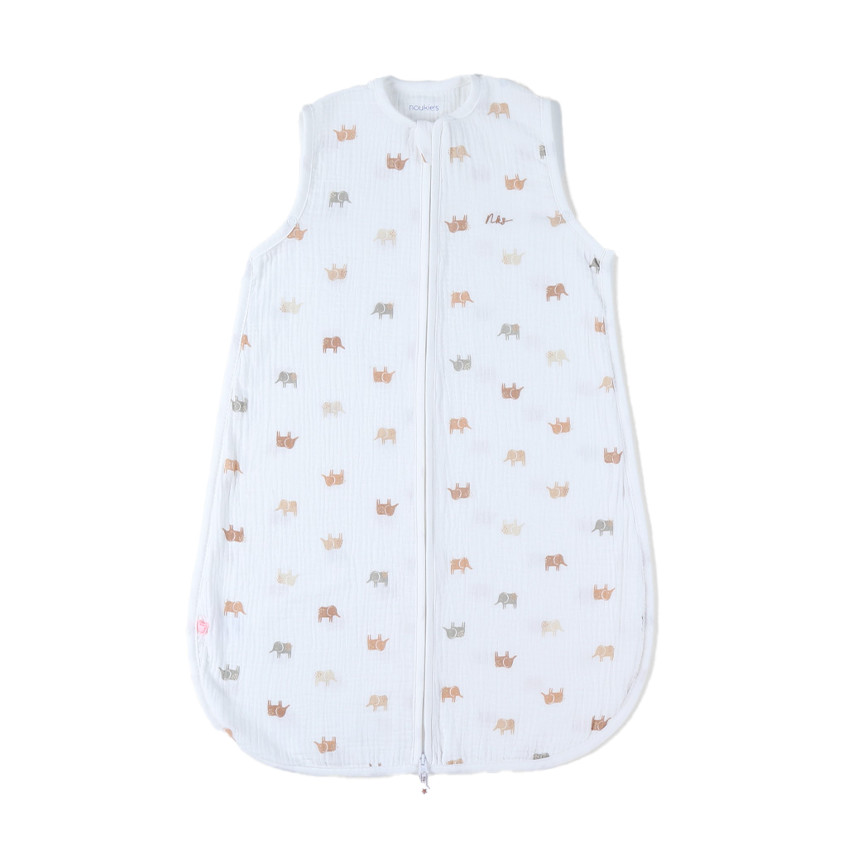 Gigoteuse TOG 1 en mousseline 70cm imprimé éléphants blanc 