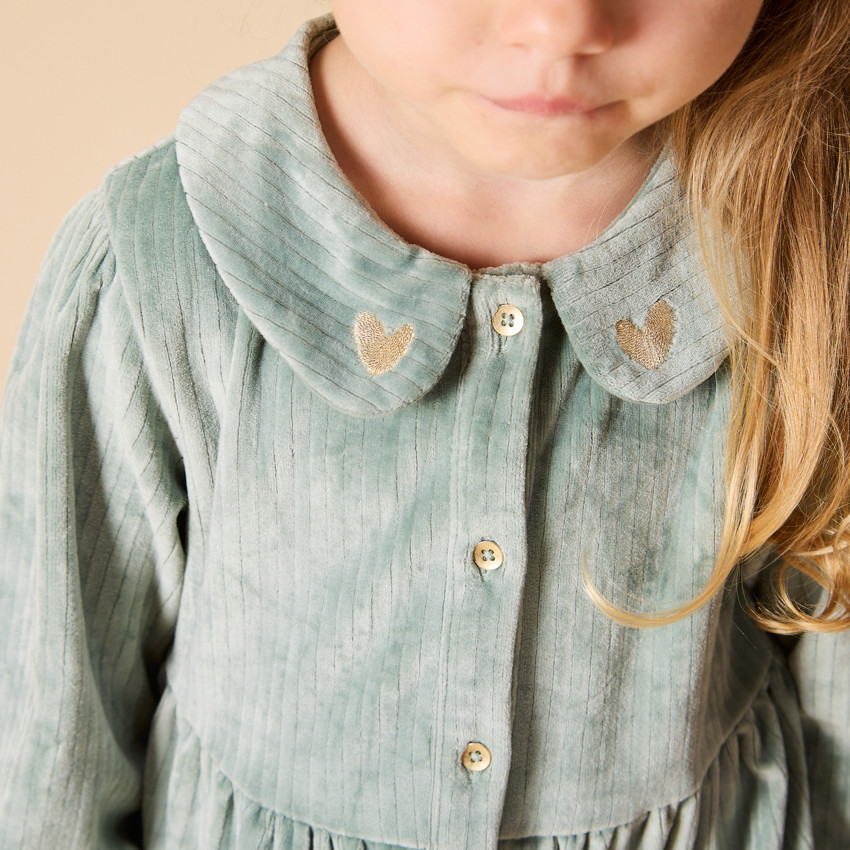 Lange mouwen jurk met volant in ribfluweel voor meisjes 