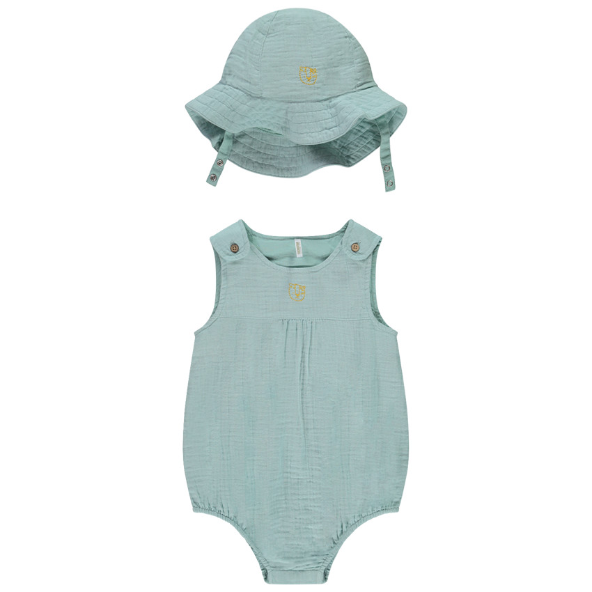 Combinaison courte sans manches avec broderie + bob pour bébé garçon 