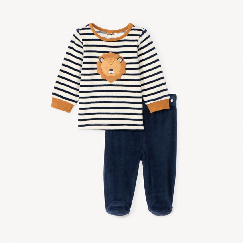 Pyjama 2 pièces en velours rayé pour bébé garçon avec finitions différentes selon l'âge 