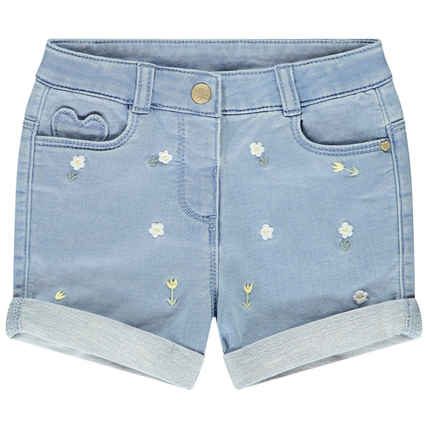 Short effect denim met borduursel fantasie voor baby meisje 