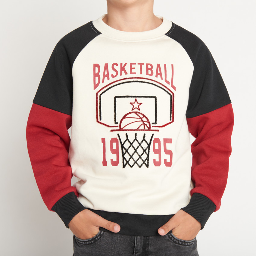 Sweatshirt in fleece met colour block effect en basketbalpatroon voor jongens 