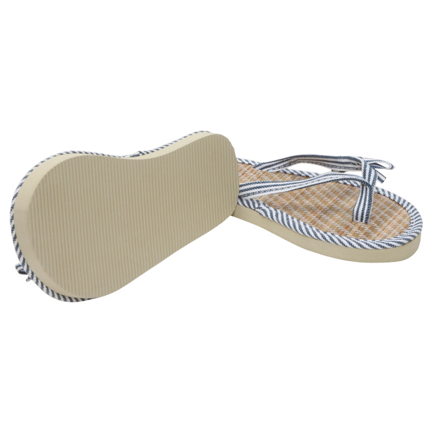 Tongs à semelle en paille de riz et bride textile rayée pour fille 