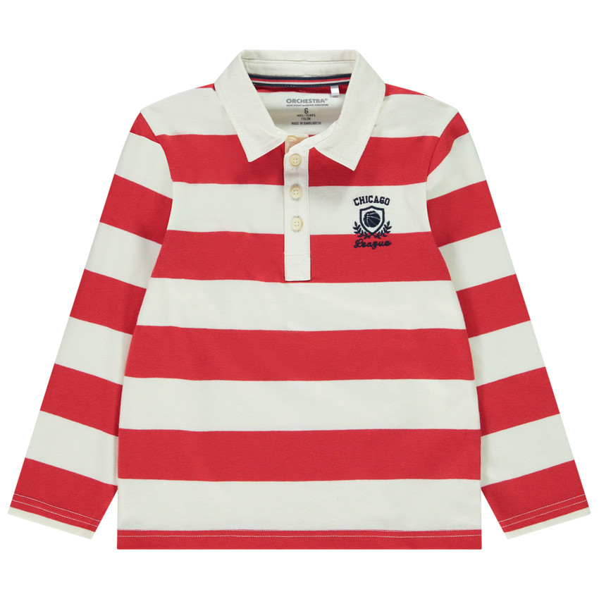 Poloshirt met gestreept patroon en geborduurd basketbal logo voor jongens 