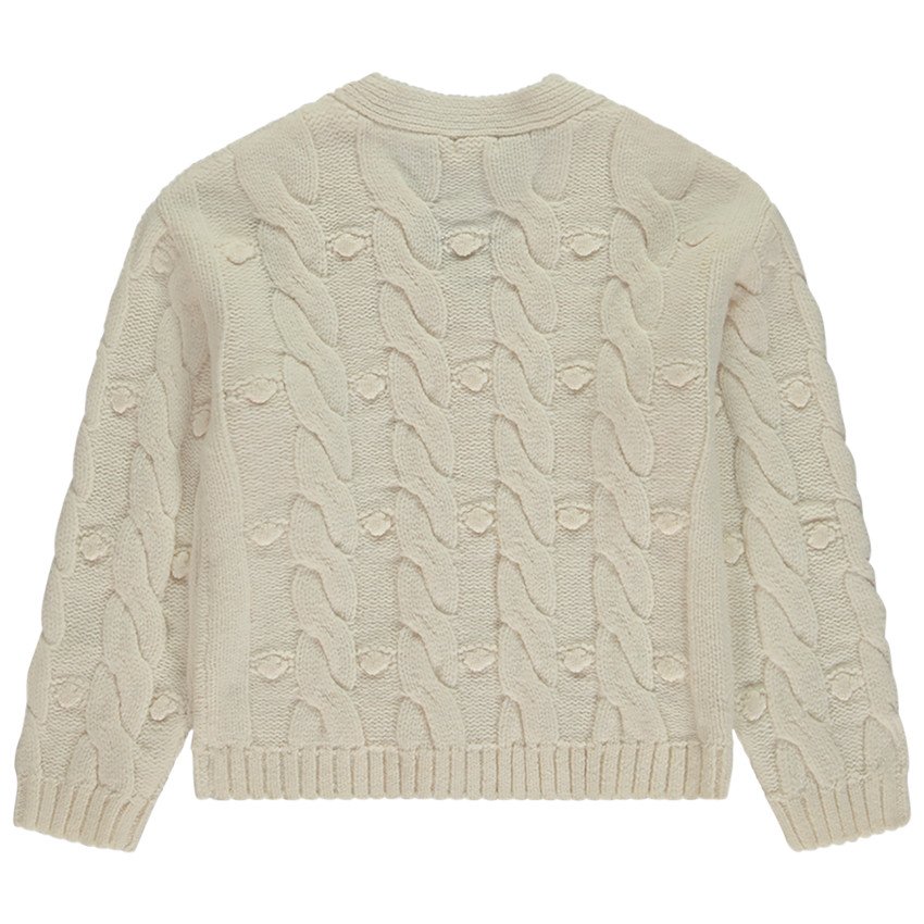 Gilet manches longues uni en tricot point de riz torsadé pour fille 