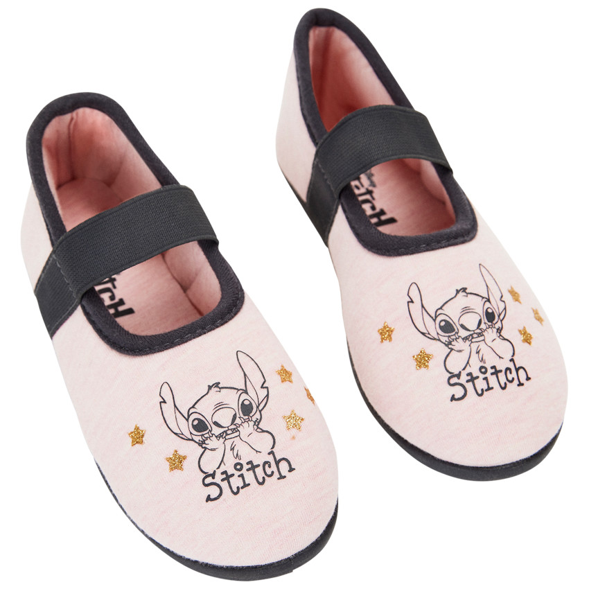Chaussons babies rose chiné avec élastique et Stitch Disney pour fille 