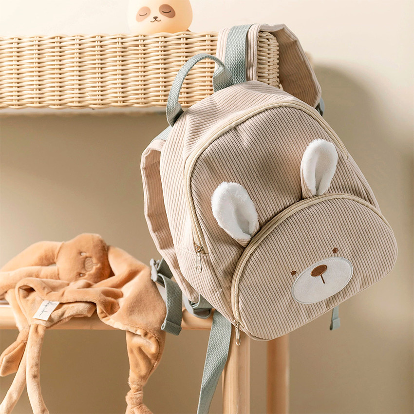 Sac à dos velours Lapidou 28cm Lapin Sable 