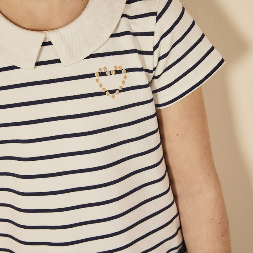 Robe manches courtes bi-matière effet 2 en 1 rayée pour fille 