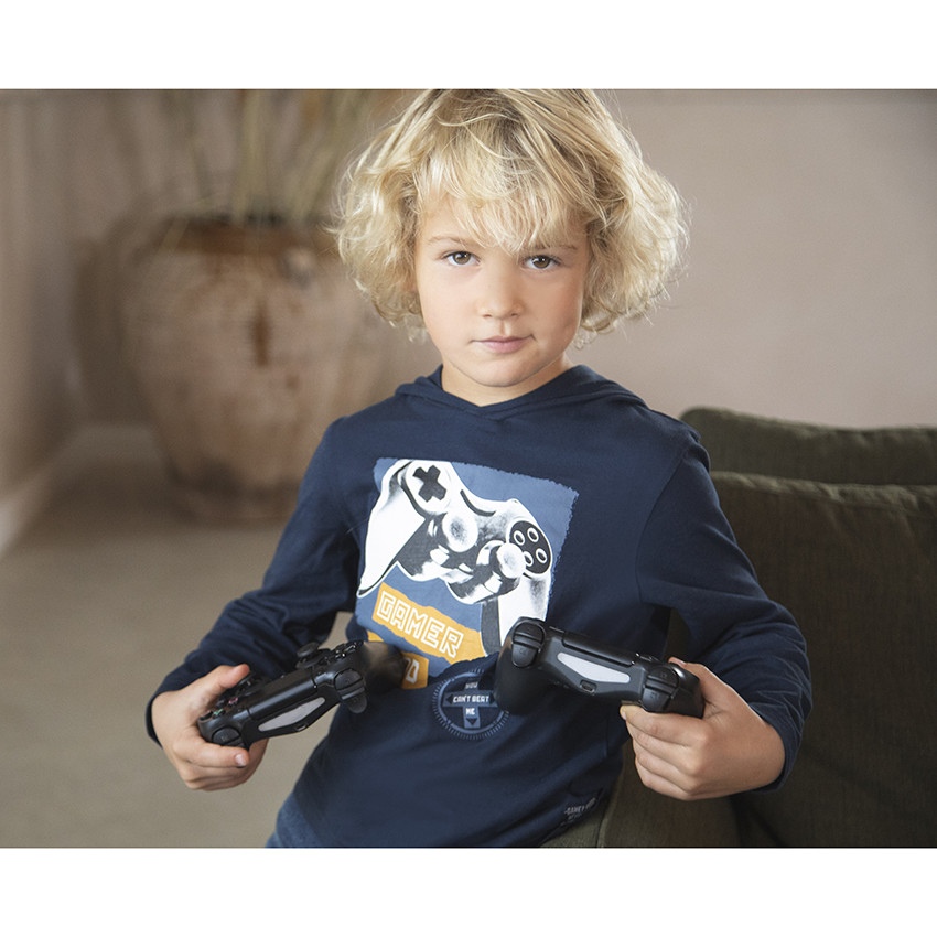 Langarm T-shirt met capuchon en joystickprint voor jongens 