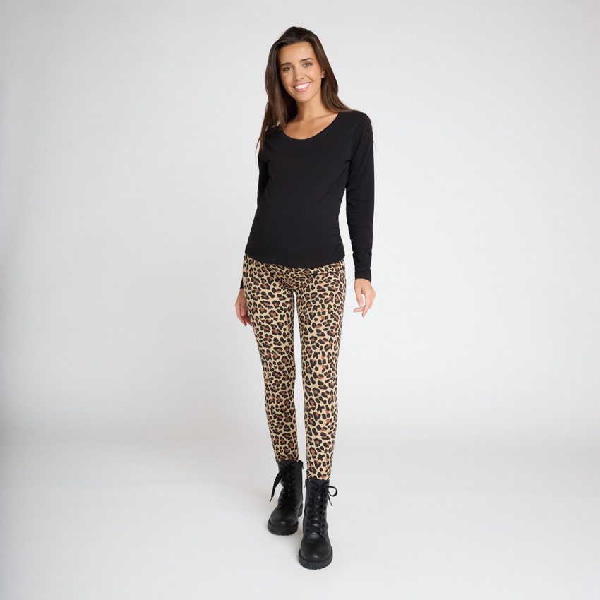 Zwangere legging met hoge band en luipaardprint 