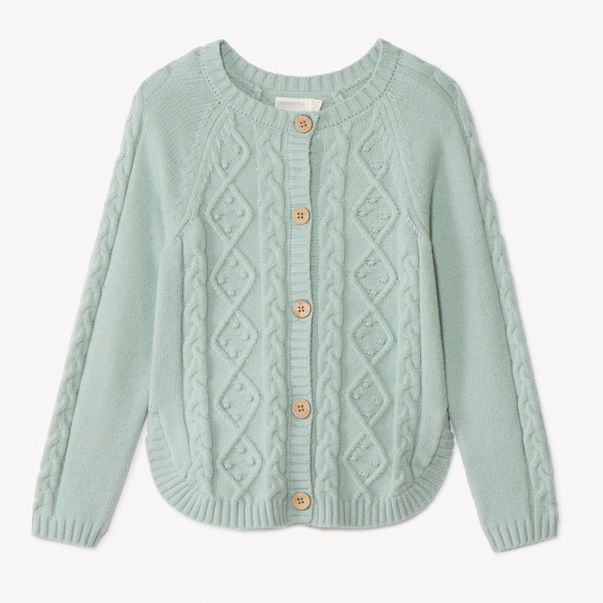 Vest in effen gebreid met fantasietorsade voor meisjes 
