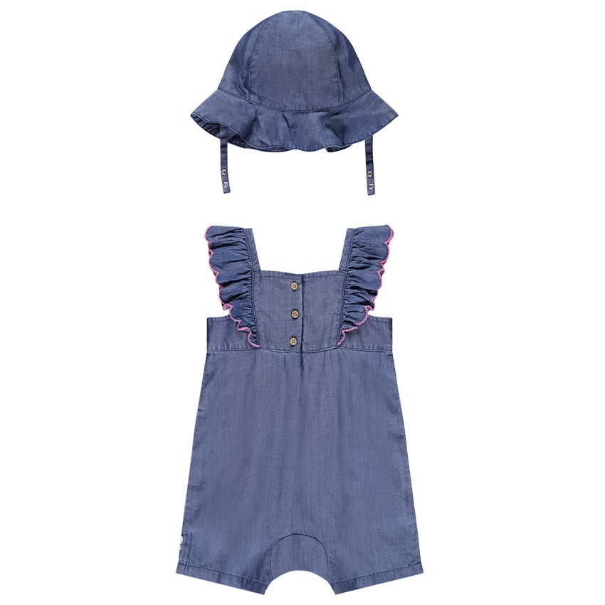 Combishort + charlotte en toile brodée de fleurs pour bébé fille 