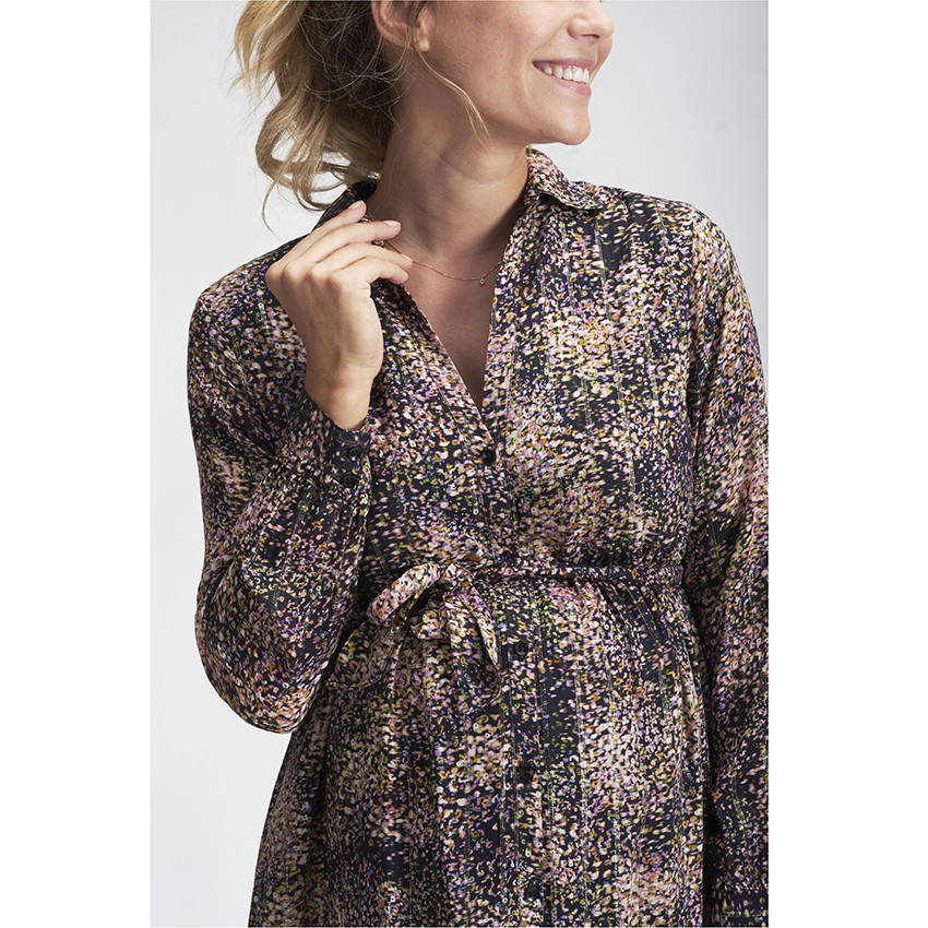 Robe chemise de grossesse en voile imprimé  