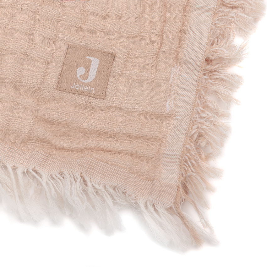 Couverture en gaze 75 x 100 cm à franges moonstone/ivory 