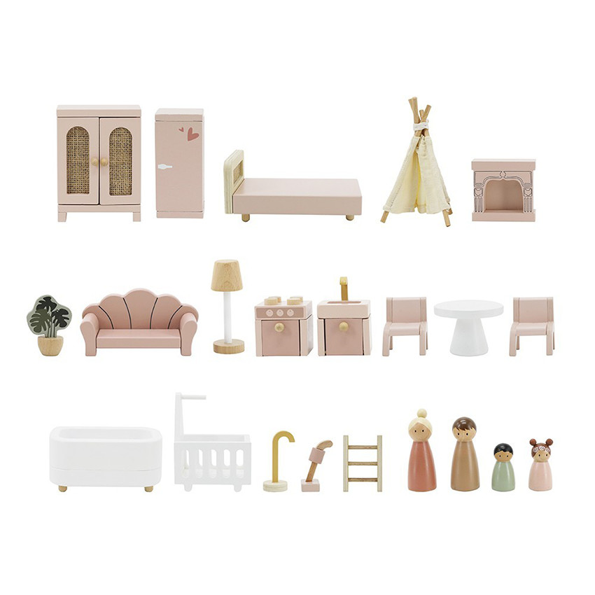 Maison de poupée en bois 60cm 3ans+ Rose 