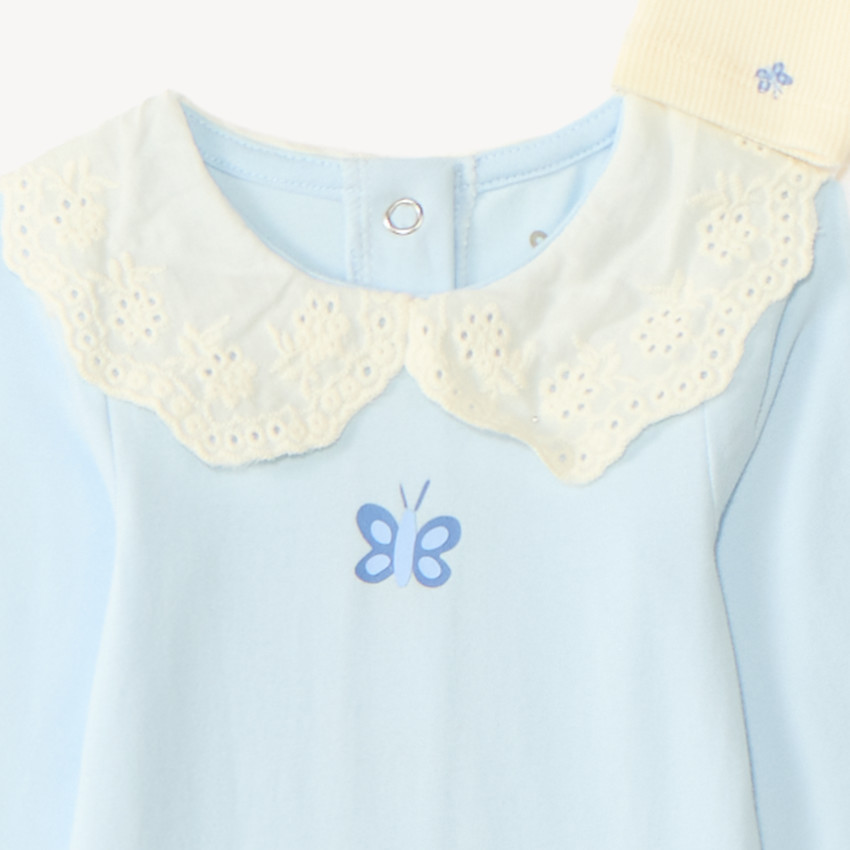 Ensemble 3 pièces Body col claudine + gilet + pantalon imprimé papillons pour bébé fille 