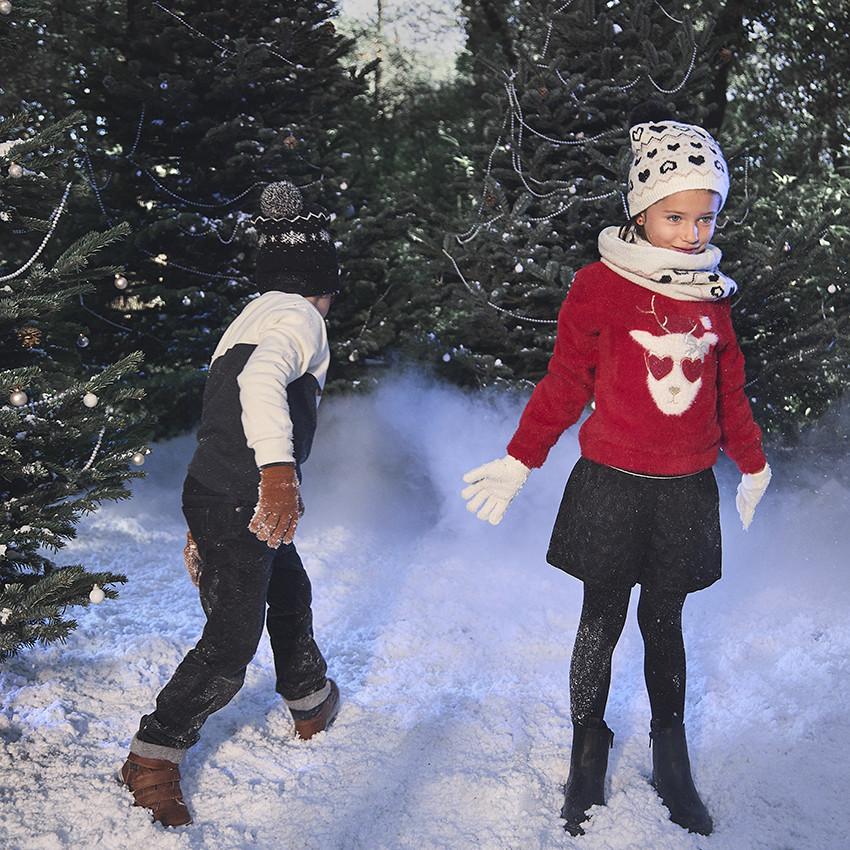 Pull en tricot pelucheux renne de Noël pour fille 