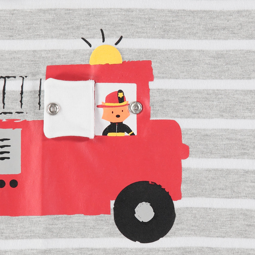 T-shirt manches courtes en coton bio avec camion de pompier printé 