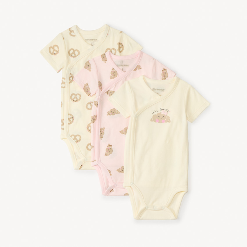 Set van 3 korte mouw rompertjes ontbijt voor baby meisjes 