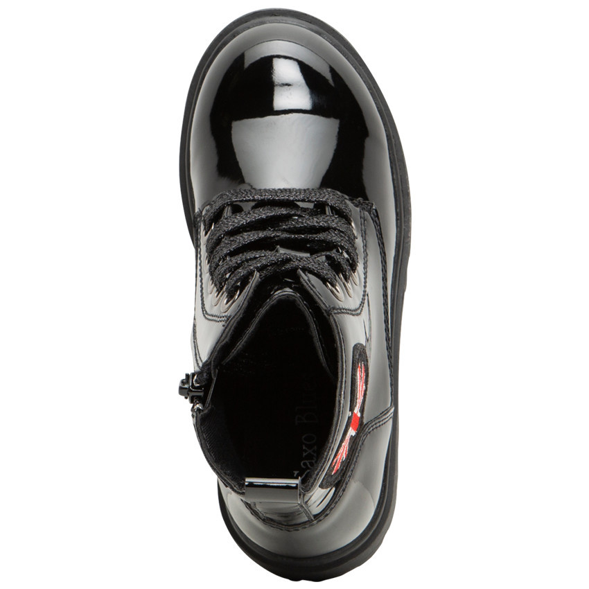 Zwarte laklaarzen met vlaggenbadge voor meisjes 