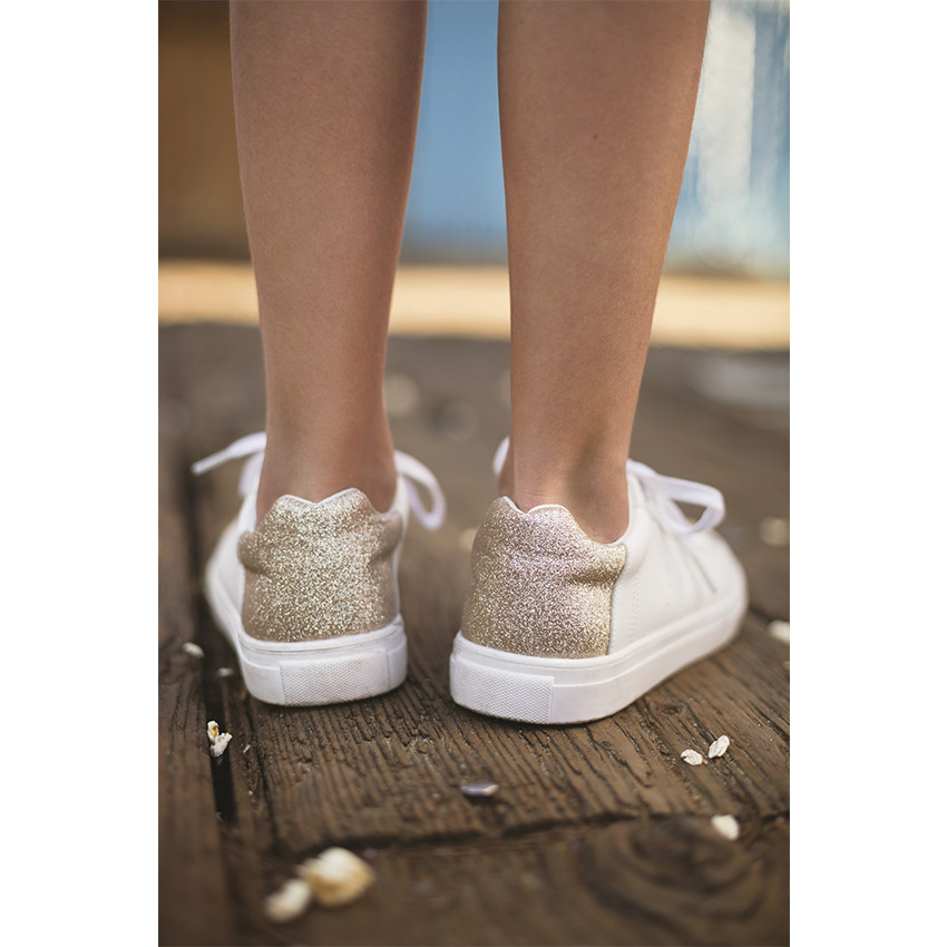 Baskets basses à lacets avec paillettes et franges rose gold du 28 au 35 