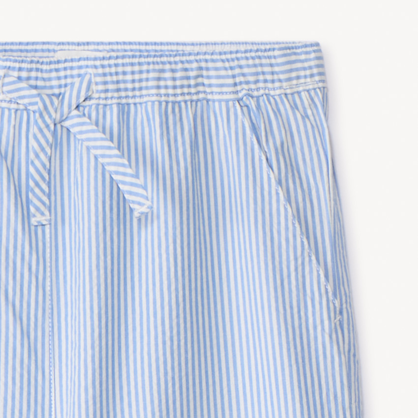 Rechtdoorlopende broek in gestreepte seersucker voor meisjes 