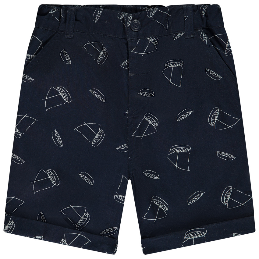 Bermuda van stof met zeilboten voor jongens 