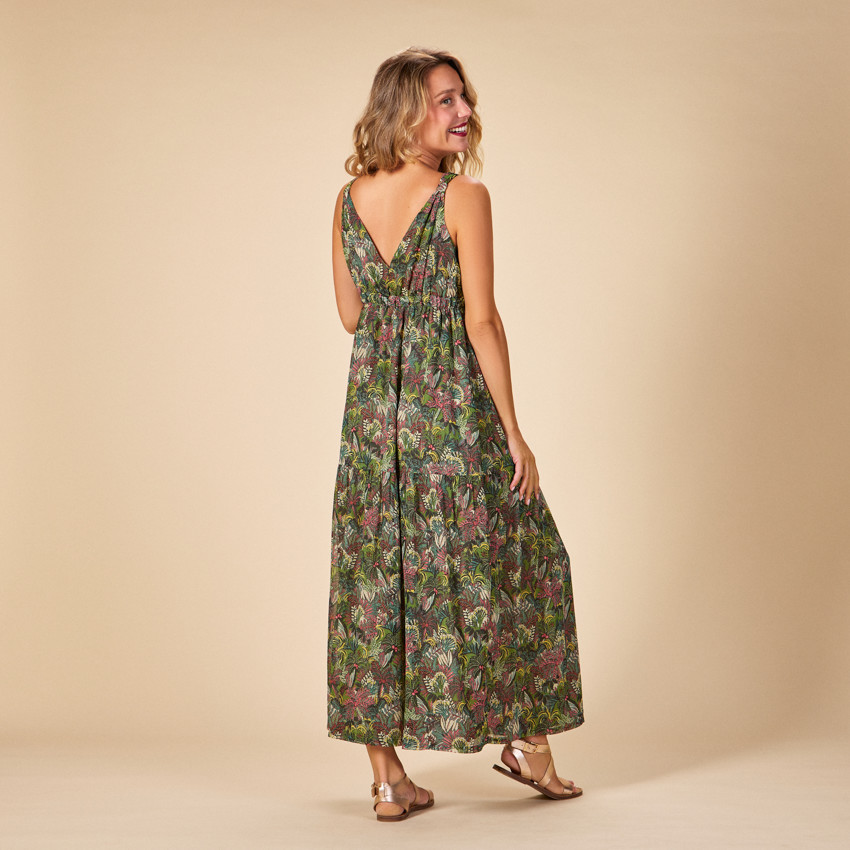 Lange jurk zonder mouwen bedrukt jungle voor dames 