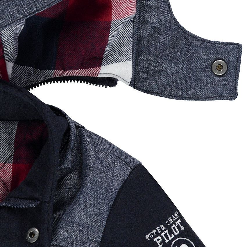 Duffle coat van polyester en wol gevoerd met geruit flanel 