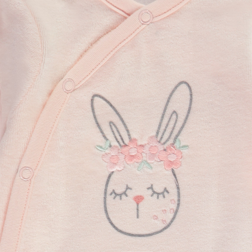 Set pyjama in fluweel + body + slabbetje met konijnenprint voor meisjes 