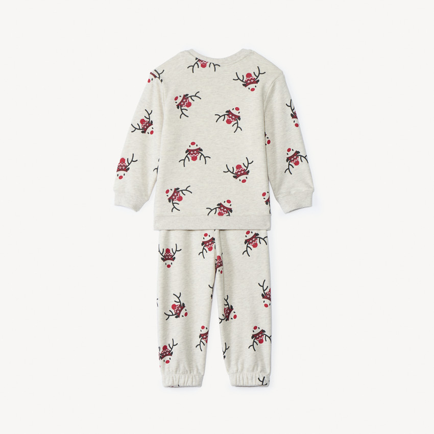 joggingensemble met kerstrendierenprint voor babyjongens beige gemêleerd fluweel 