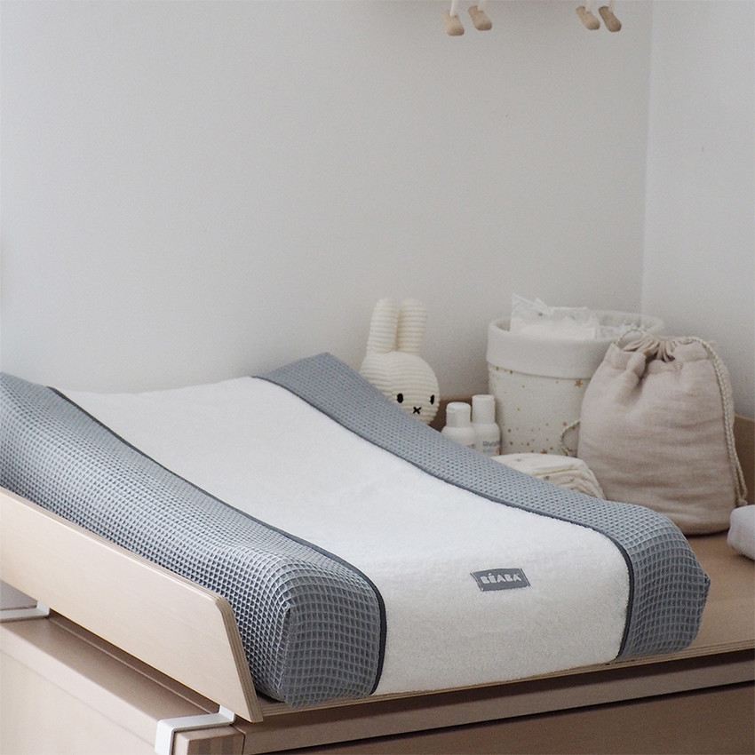 Housse de matelas à langer bimatière en coton Sofalange - Light mist 