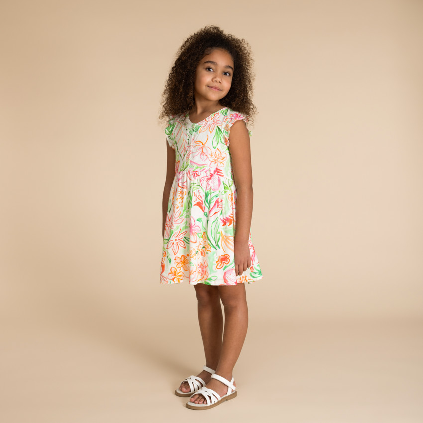 Robe manches courtes boutonnée imprimé floral pour fille 