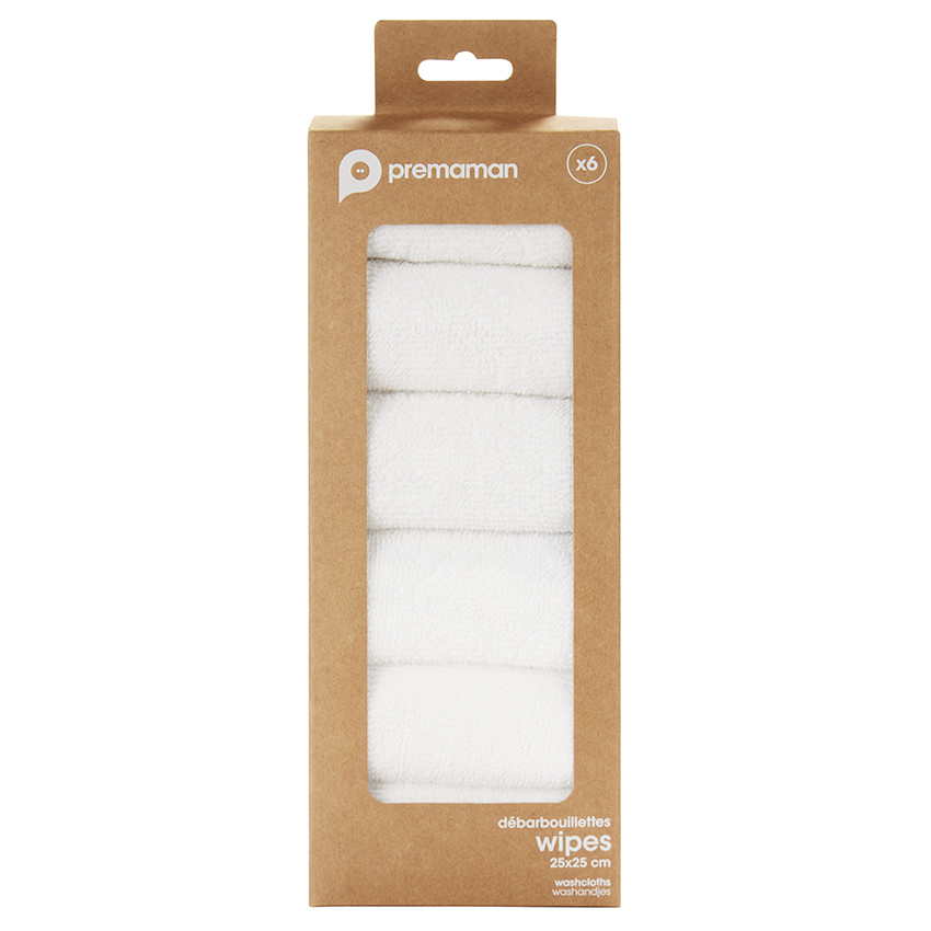 Lot de 6 débarbouillettes éponge 25 x 25 cm 