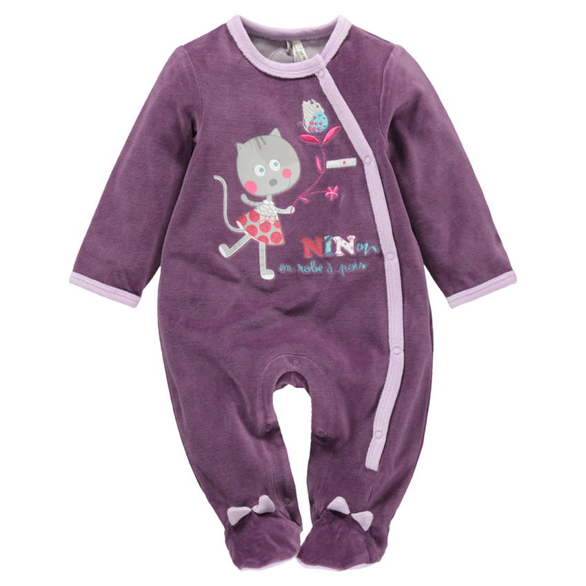 Dors-bien en velours avec patch petit chat 