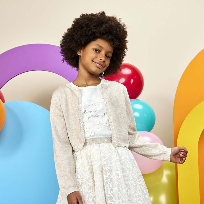 T-shirt manches courtes en tulle et fleurs 3D pour fille 