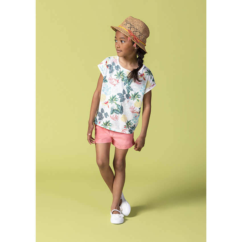 Short en satin de coton uni à poches volantées 