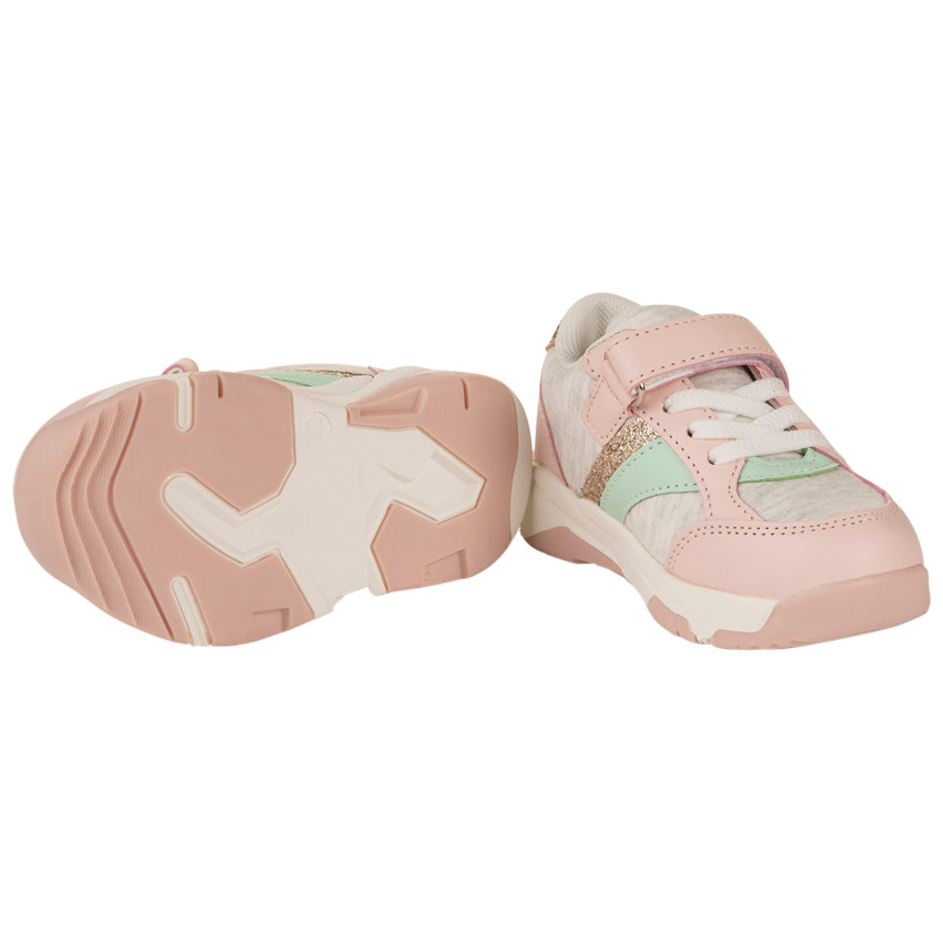 Sportieve sneakers in grijs met veters en klittenband voor meisjes 