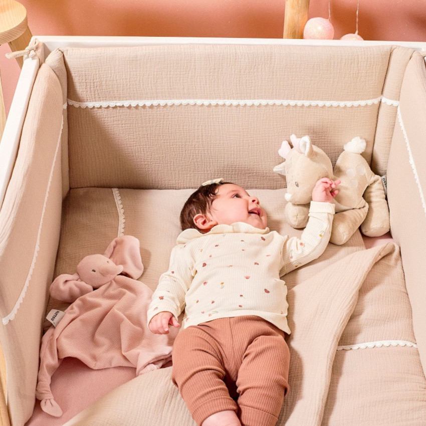 Housse de couette 100x140 cm + taie d'oreiller 40x60 cm - Gaze de coton - Fanfan - Sable  