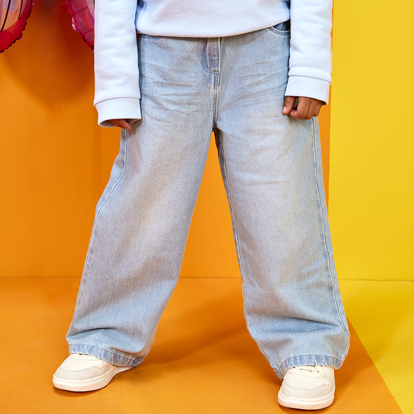 Jean large effet délavé pour fille 