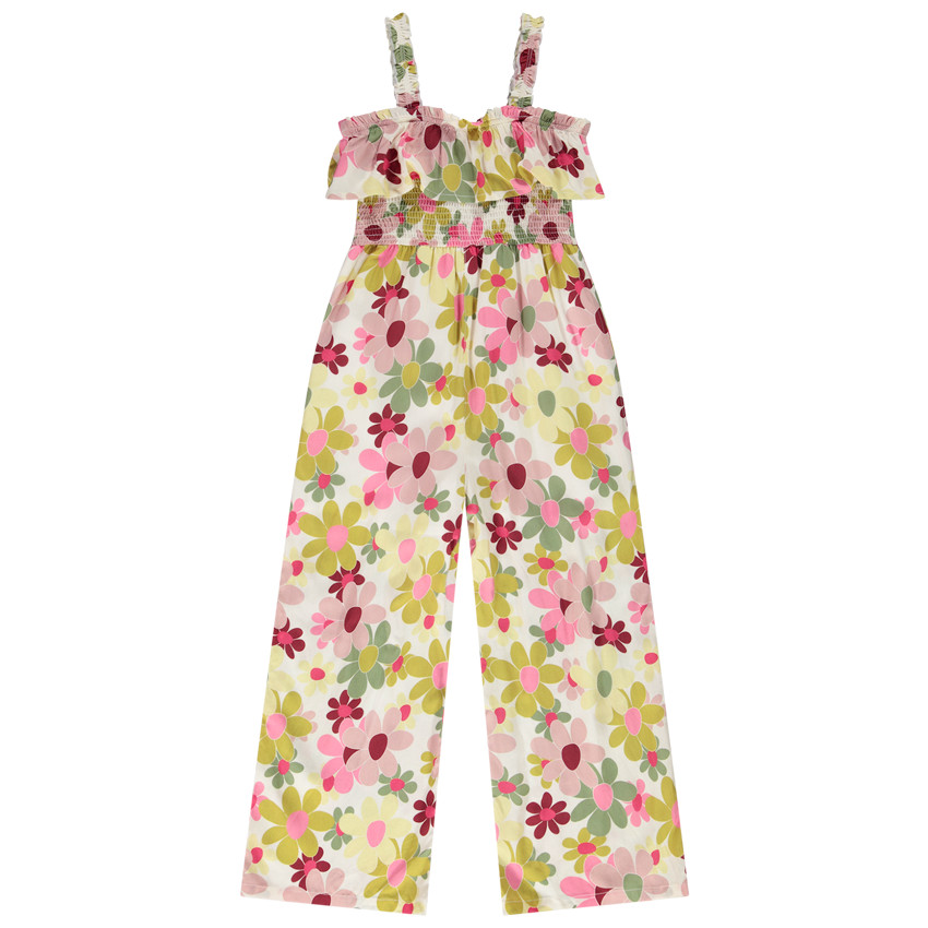 Combinaison longue volantée à smock imprimé fleurs pour fille 