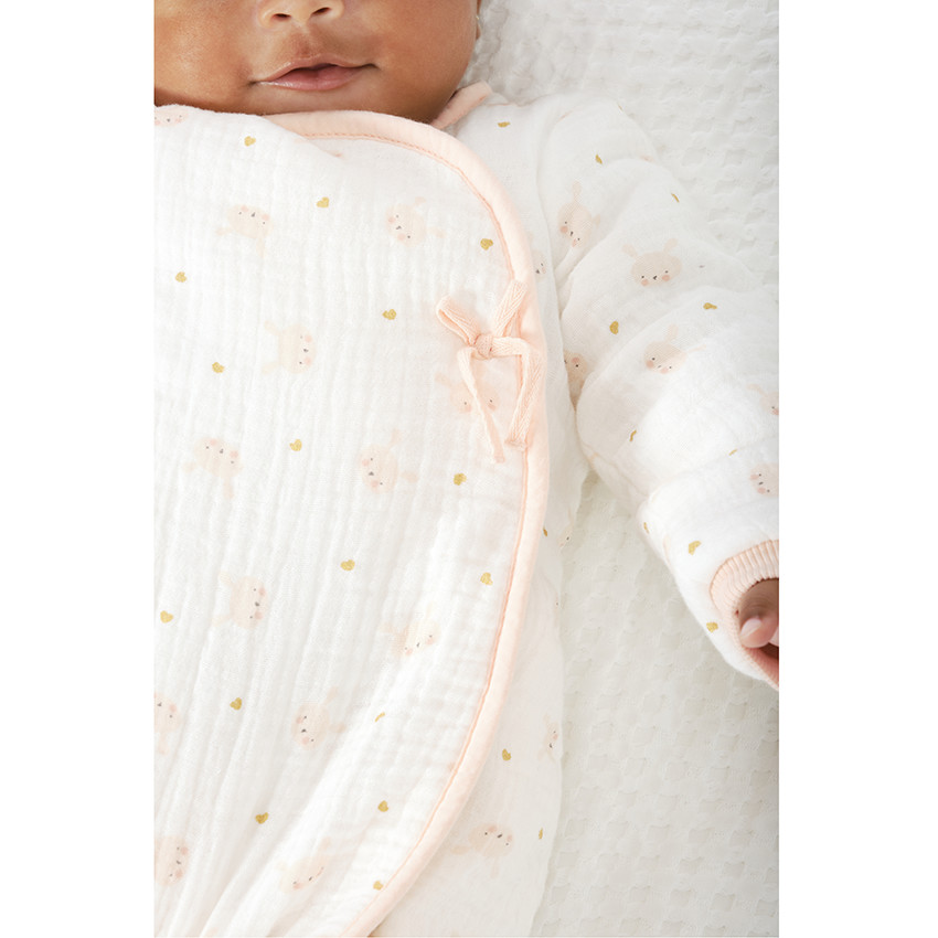 Combinaison longue en double gaze de coton imprimé lapins pour bébé fille 