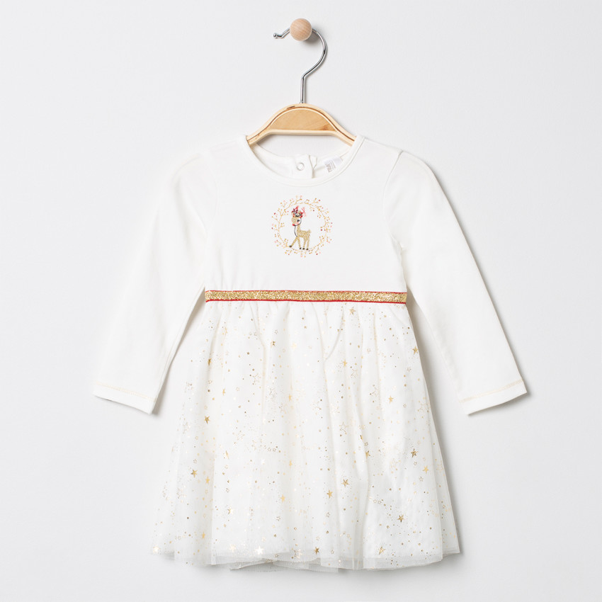 Robe de fêtes manches longues à tulle étoilé 
